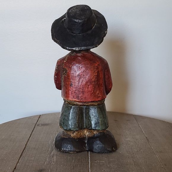 Vintage Folk Art Hand Carved Wooden Figure of a Man Smoking a Pipe - Picture 3 of 9